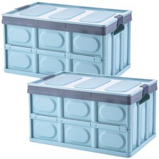 Lidded Storage Bins 2 Pack 30L Collapsible Storage Crates Plastic Tote Storag...