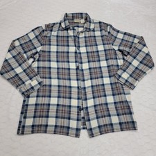 LL Bean Mens L Tall Flannel Sleep Shirt Blue Gray Plaid Cotton Nightshirt Lounge