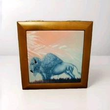 Wooden Storage Keepsake Box Hinge Wood for Home Decor Native American Signed