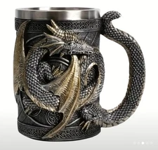 Vintage 3D Relief Dragon Beer Mug - Stainless Steel Inner, Resin Outer Silver