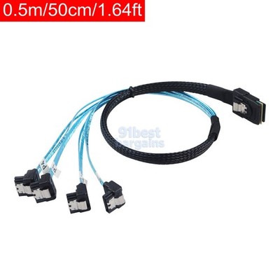 Mini SAS SFF-8087 to 4X SATA 90 Degree Right Angle Forward Breakout Cable 50cm