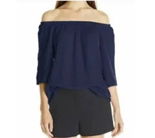 NWT Michael Stars Cosmic Blue Double Gauze Off Shoulder Shirt Top Size S