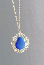 Blue Sea glass Flowered Pendant