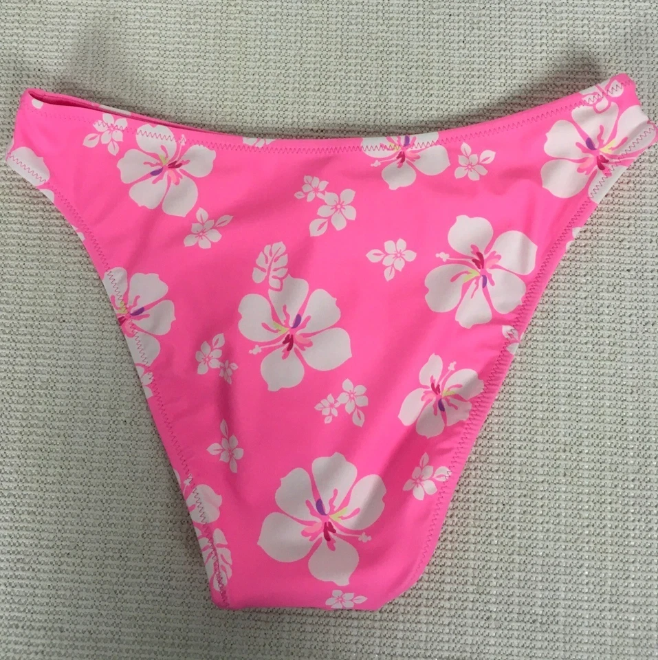 Parte inferior de bikini No Boundaries talla M 7 9 rosa blanco piruleta descarada reversible nueva Foto 2 de 4