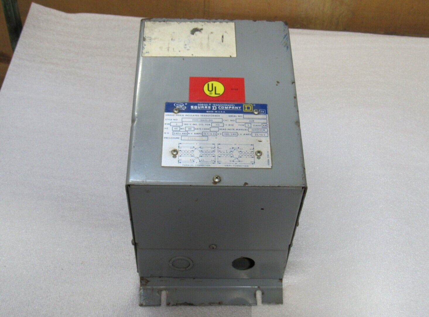 SQUARE D TRANSFORMER 11551-12645-001 3S1F 1PH 3KVA 240X480V PRI 120 ...