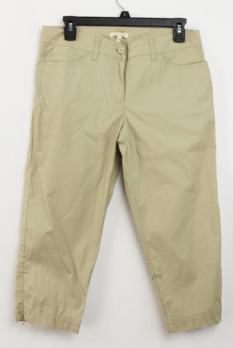 New Womens Eileen Fisher Khaki Stretch Cotton Papercloth Capri Pants PM