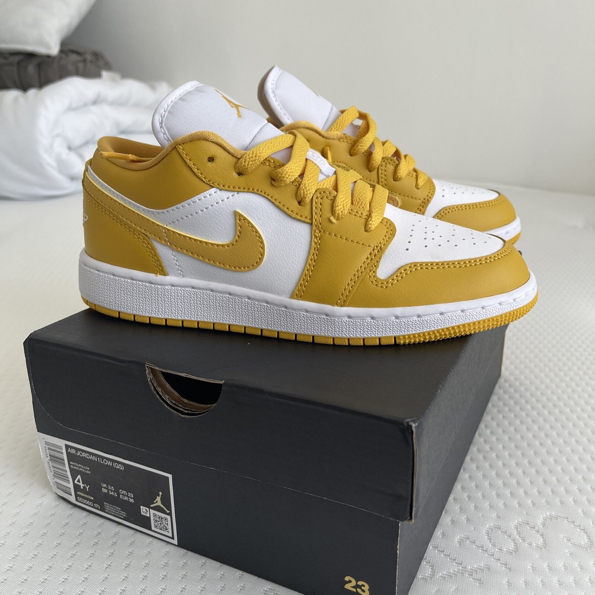 Nike Jordan 1 low white/pollen uk 3.5 (Brand new) | eBay UK