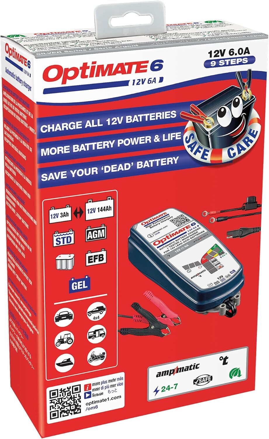 Optimate 6 Ampmatic, TM-361, Silver Series: 9-Step 12V 6A Sealed Battery Saving