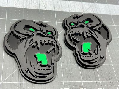 Angry Gorilla Green Eye Car Truck Emblem Badge Matte Black /Black Custom PK of 2