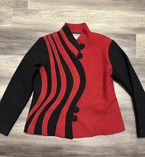 North Style Wool Blazer M Nwot Red Black Button Front Artsy Eclectic Lined