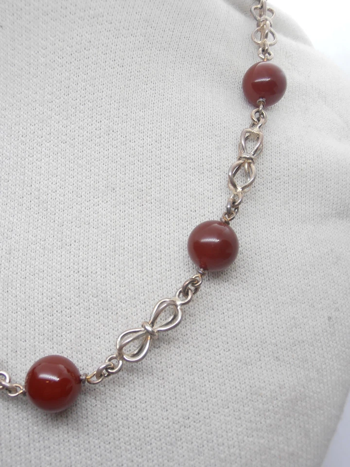 Collana in Agata Corniola Naturale e Argento 925 - Girocollo Pietra Dura - Immagine 4 di 4