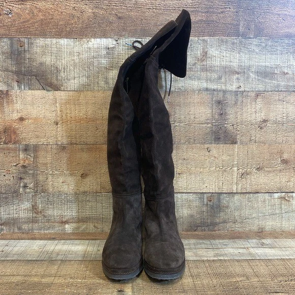 Botas de cuña Pons Quintana marrón gamuza cuero para mujer talla 39 EE. UU. 9 sobre la rodilla Foto 4 de 4