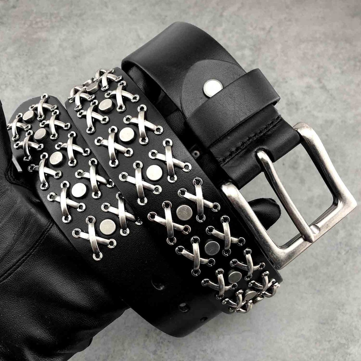 NEW! Real Leather Studded Belt Biker Punk Gothic Rocker | eBay