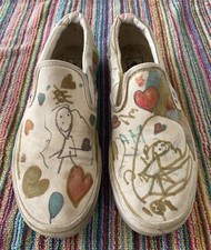 Sneakers Vans Classic Slip On Uomo 9 Bianche Disegnate a Mano Rare Personalizzate Originali Art