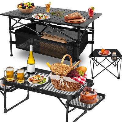 Folding Camping Table Aluminum with Large Storage Bag Roll Up Desk w/Carry Bag