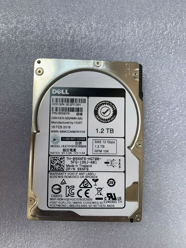 NEW DELL SAS HDD HARD DRIVE 9XNF6 09XNF6 HUC101812CSS204 1.2TB 12G 10K SFF 2.5"  - Image 2 of 4