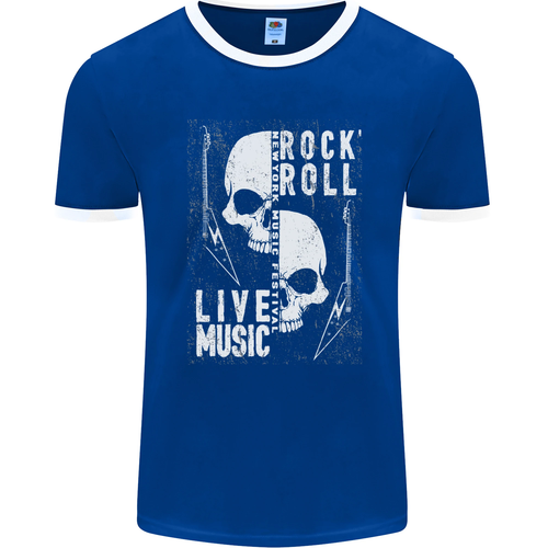 Rock n Roll Live Music Skull Guitar Mens Ringer T-Shirt FotL - Picture 28 of 29