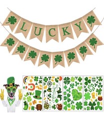 St Patrick's Day Party Decoration Shamrock Burlap Banner And Window Clings