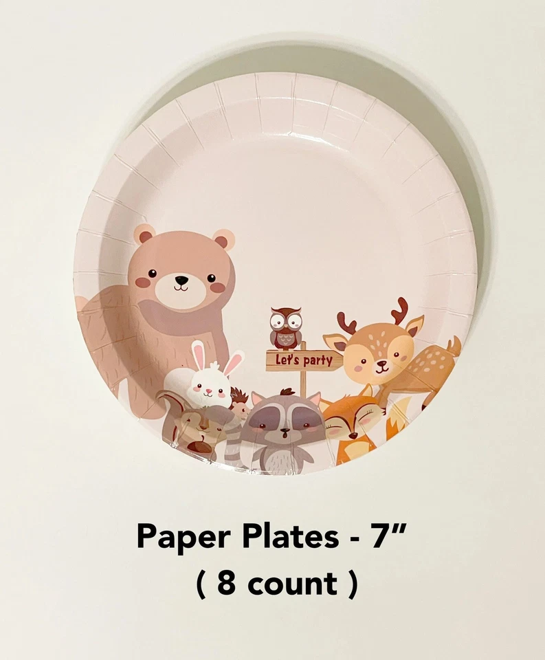 Decoración de fiesta de animales de bosque, paquete de fiesta de cumpleaños, suministros de fiesta de baby shower Foto 3 de 4