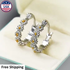 Womens Flower Sterling Silver 925 Gold Hoop Earrings Beauty Fashion Jewelry