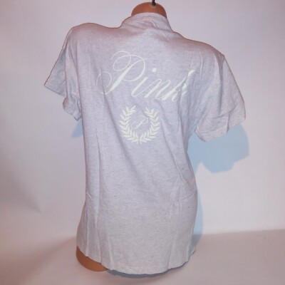 Victoria Secret PINK T Shirt XS Gray White Campus Cotton Short Sleeve Crew Neck