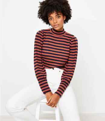 Women s Ann Taylor Loft $50 ''Sophia'' Copper/Black Striped Soft Knit Top NWT