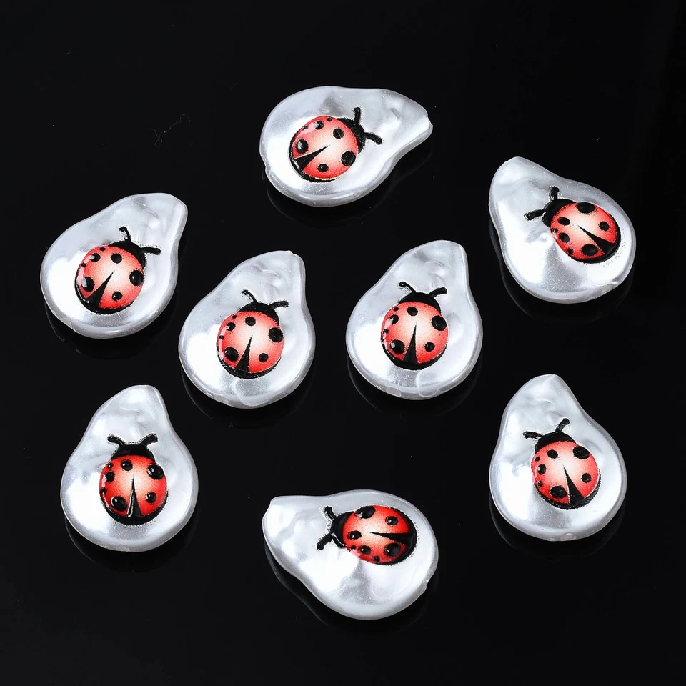 20 piezas lágrima impresa en 3D con cuentas de perlas de imitación de plástico ABS Ladybug 20x15 mm Foto 2 de 4