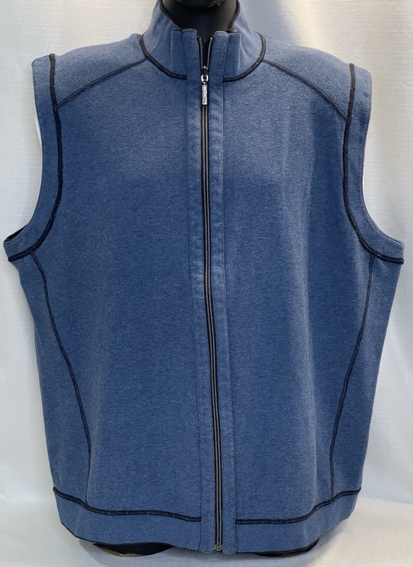 Tommy Bahama Reversible Sweater Vest Mens XXL Blue/Black Full Zip 100% Cotton