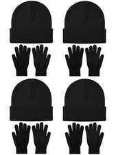 8 Pack Winter Hat and Gloves Set for Men Women Warm Beanies One Size Black