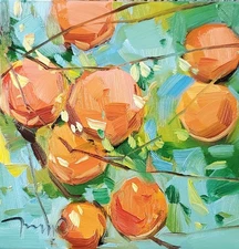 Jose Trujillo PRINT 16x16 Impressionism Painting Modern Peaches Peach Tree