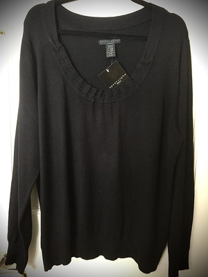Apostrophe Women s Black Pullover Sweater Top Scoop Neck 16/18 Long Sleeve NWT