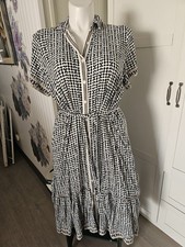 Max Studio London Dress Plus 1X Navy Blue White Geometric Maxi Shirtdress EUC