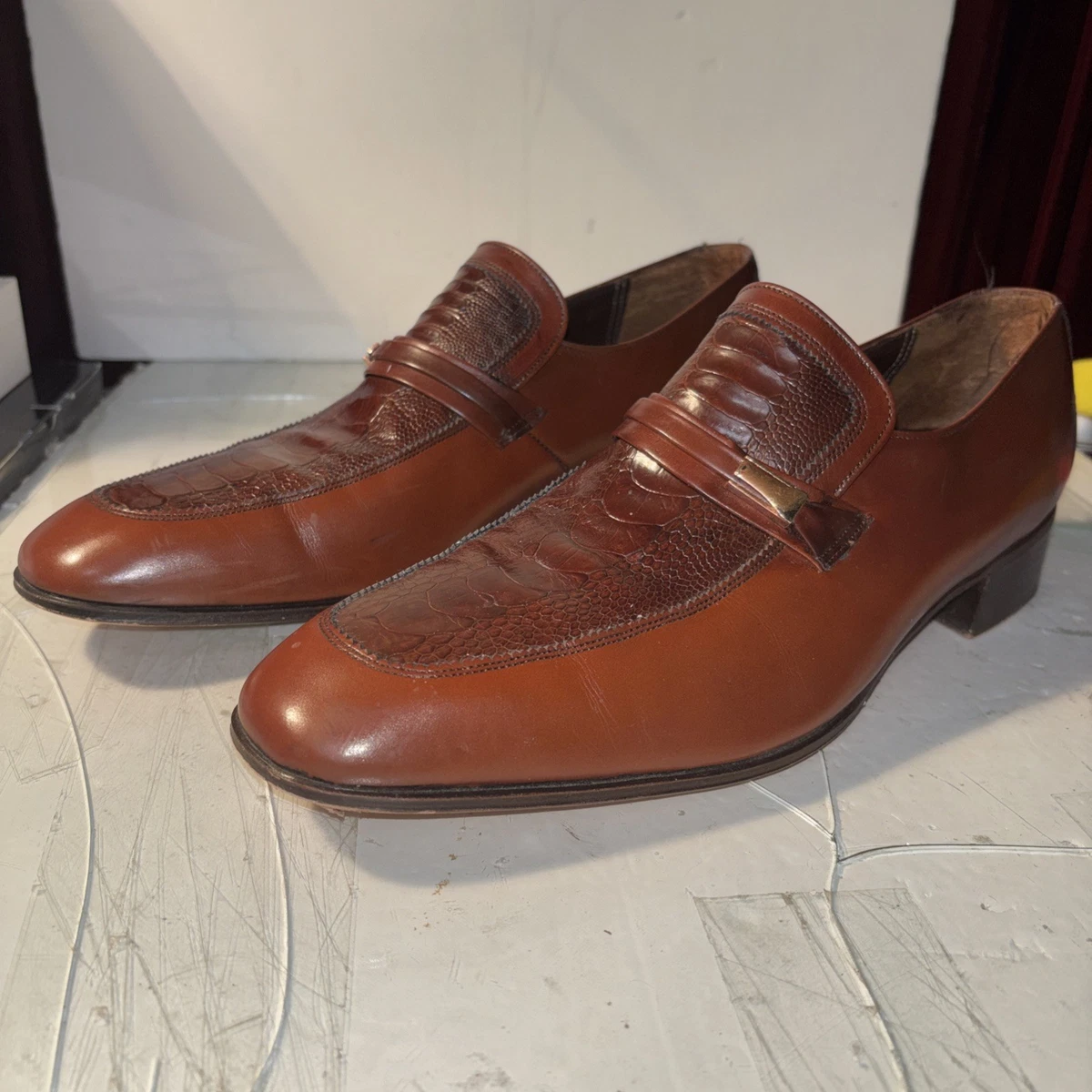 Johnston Murphy Sheepskin Leather Shoes Mens 12 Two-Tone Burnished Brogue Oxford Johnston & Murphy Gibbons Cap Toe Mahogany Full Grain  main image 2