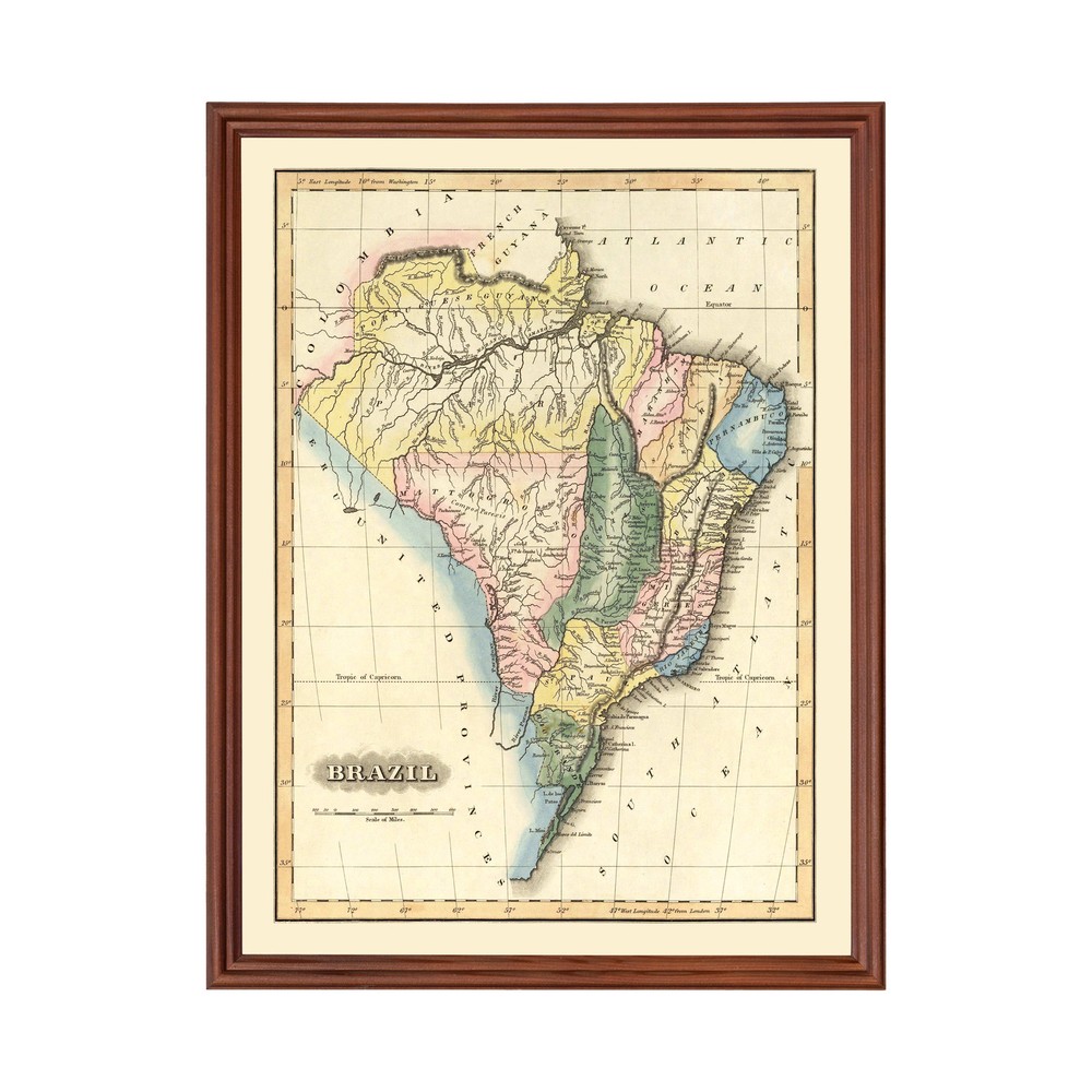 Old Map of Brazil 1823 - Vintage Brazil Art Wall Decor