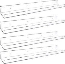 4 Pack 24-Inch Long Clear Acrylic Floating Shelves Wall Ledge Invisible Wall Mou