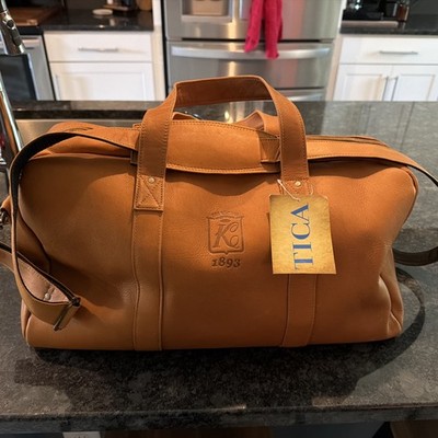 KQ 1893 Genuine Leather Duffel Bag Brown Weekender Travel Golf Carry On NWT