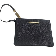 Steve Madden Black Textured Leather Wristlet Clutch Purse Gold Hardware New