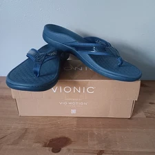 Vionic Tide Toe Post Women's Orthotic Sandals Patent Leather Navy - Size US 8M