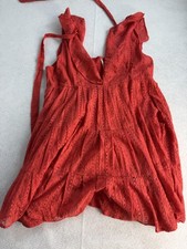 Free People Undone Mini Dress Women's XL Red Lace Tiered Smocked Sundress Boho