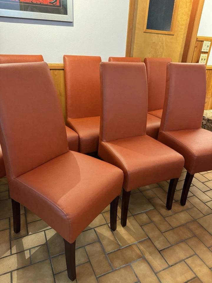 Palecek Orange Italian Leather Dining Room Chairs Set Of 8 - Image 2 of 4