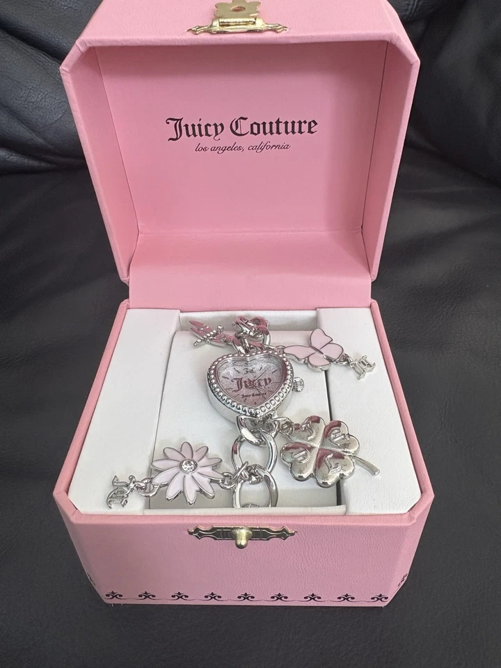 Juicy Couture Tono Plata Dije Pulsera Corazón Reloj Mariposa Flor Trébol Foto 2 de 2