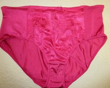 VTG CABERNET glossy ROSE PINK stretch nylon LACE insert HI LEG panties brief M/6