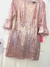Marina  Sequin Women Sz 12 Bell Sleeve Dress Rose Gold Party Cocktail New Year