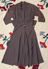 Vintage 40s 50s Purple And Brown Gingham Carol Curtis Jacket & Skirt Set