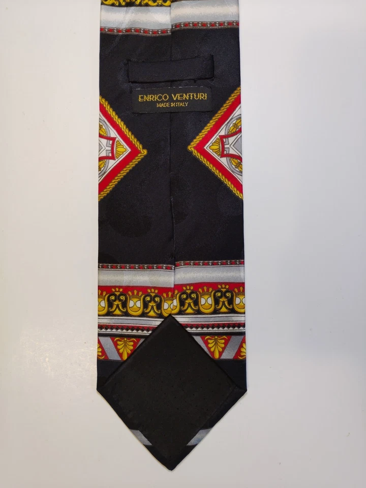 Corbata clásica vintage de hombre con patrón Enrico Venturi Versace @58" de longitud 100 % seda Foto 3 de 4