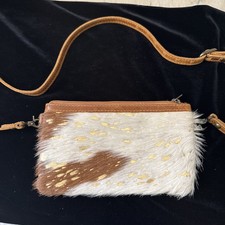 American Darling Crossbody Bag Genuine Leather Brown and Gold Cowhide