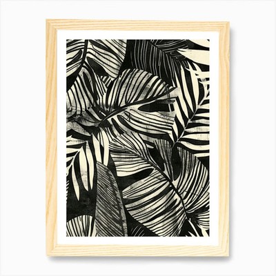 Palm Leaves In Black And White Art  Framed Wall Art Poster Canvas Print Picture