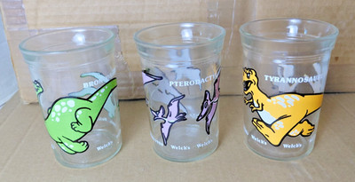 Vintage 1988 Welch's Dinosaur Jelly Jar Juice Glasses Set of 3