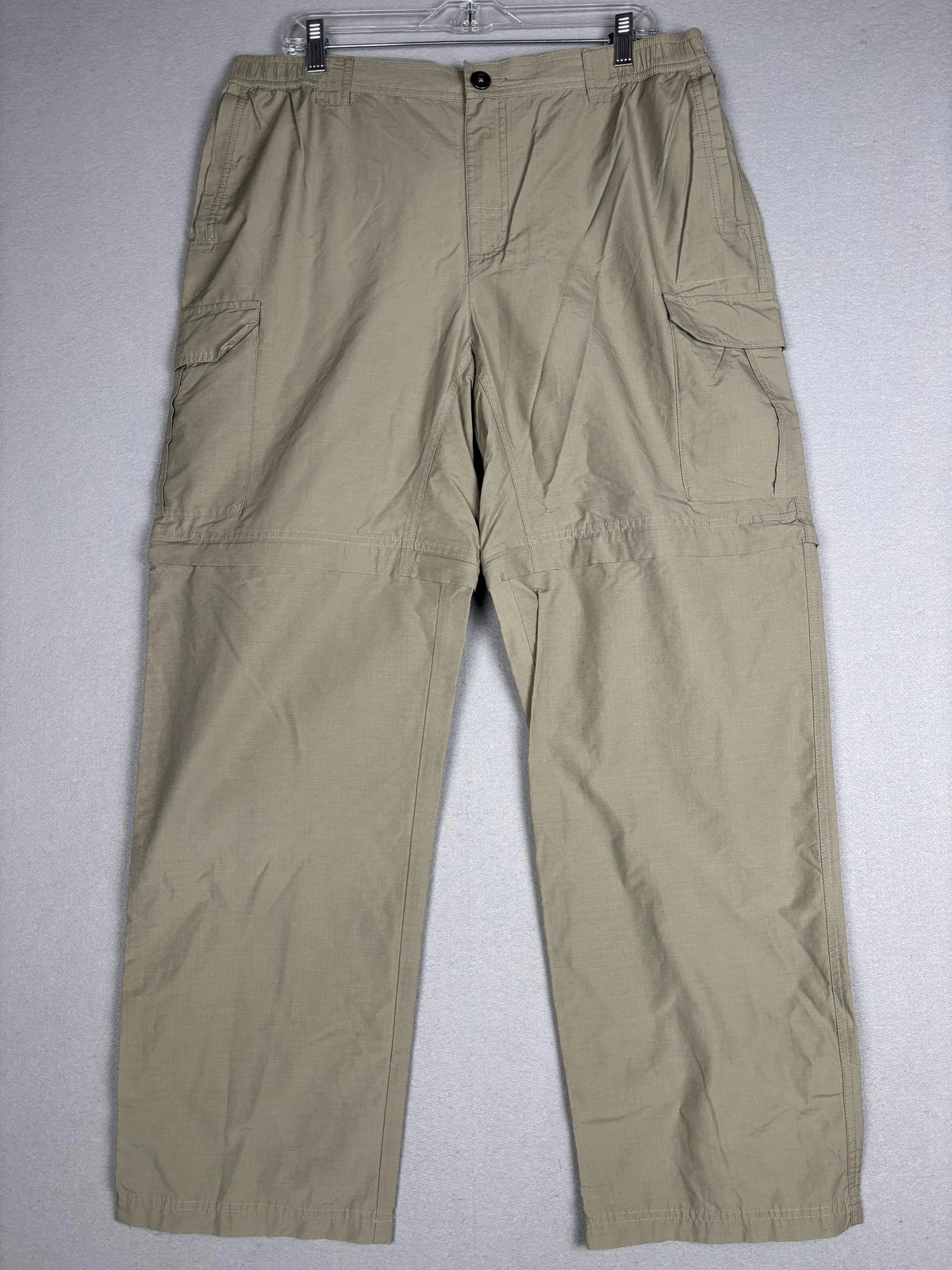 Columbia Pants Mens Large 32L Beige Convertible Cargo Hiking Ripstop Zip Off