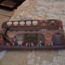 Loungefly Star Wars Chewbacca Zip-Around Wallet Brown Graphic Print Clear ID